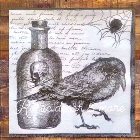 Decoupage Napkins Luncheon Size, Halloween Crow, Raven, Skull, Spider Web - Picture 1 of 2